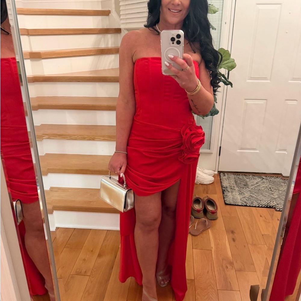Revolve NBD Jake Dress Strapless Red Evening Gown with Side Rosette Small - Picture 5 of 6